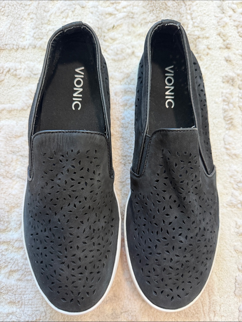 Vionic Black Perforated Slip-On Moccasins